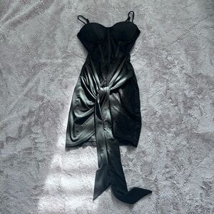 Black Windsor Corset Lace Wrap Dress